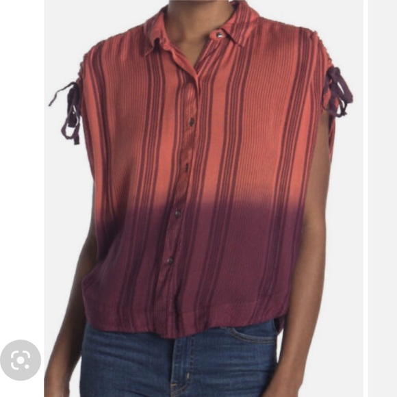 Free People Baby Blues Ombre Button up sleeveless Shirt - Picture 5 of 10